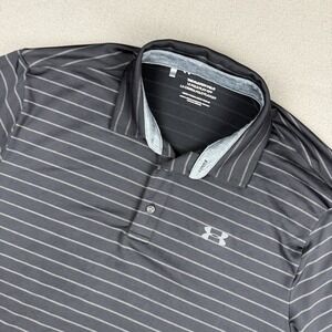 Under Armour Loose The Play Off Polo Shirt Black Striped Men's Large